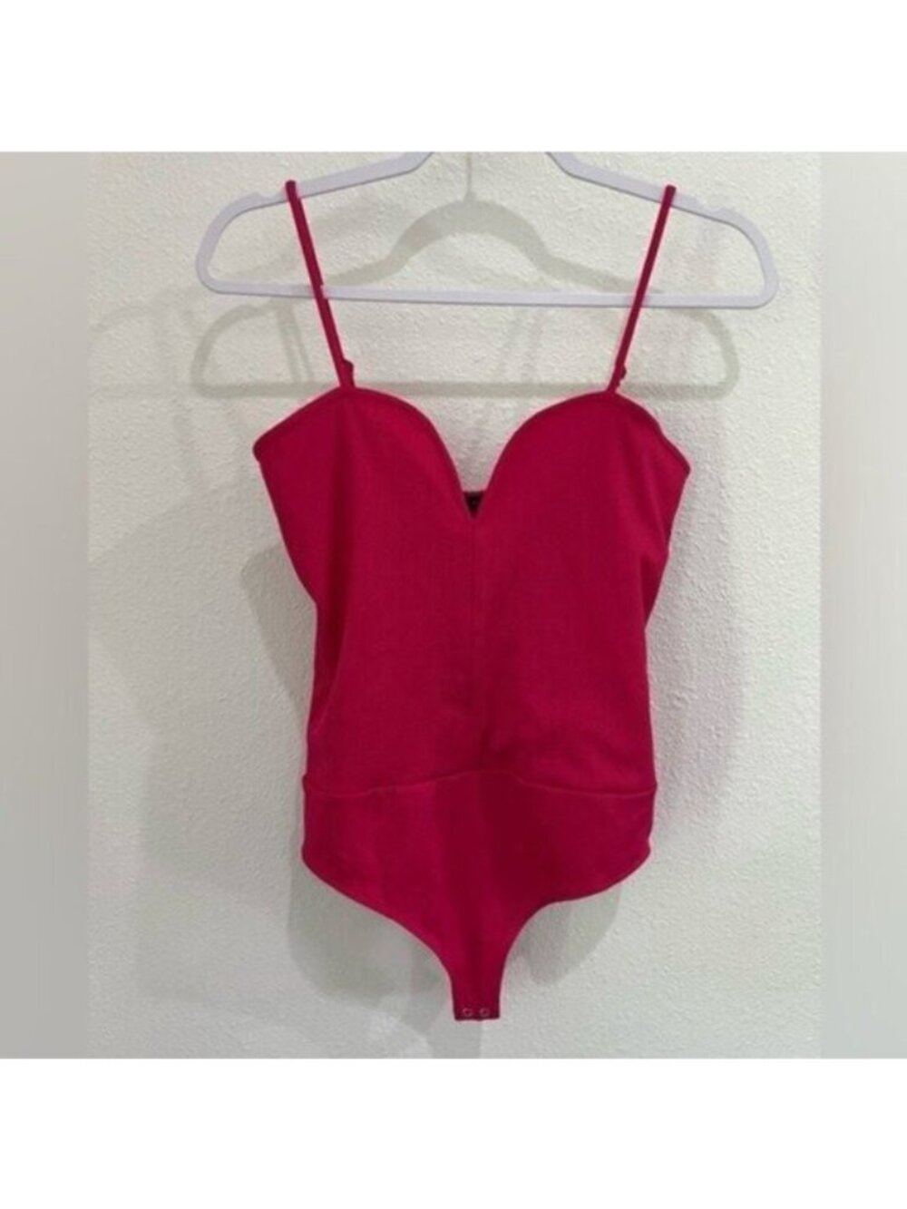 New Express Ribbed V-Wire Red Bodysuit Elegant Compression Feminine Stretch - Picture 2 of 7